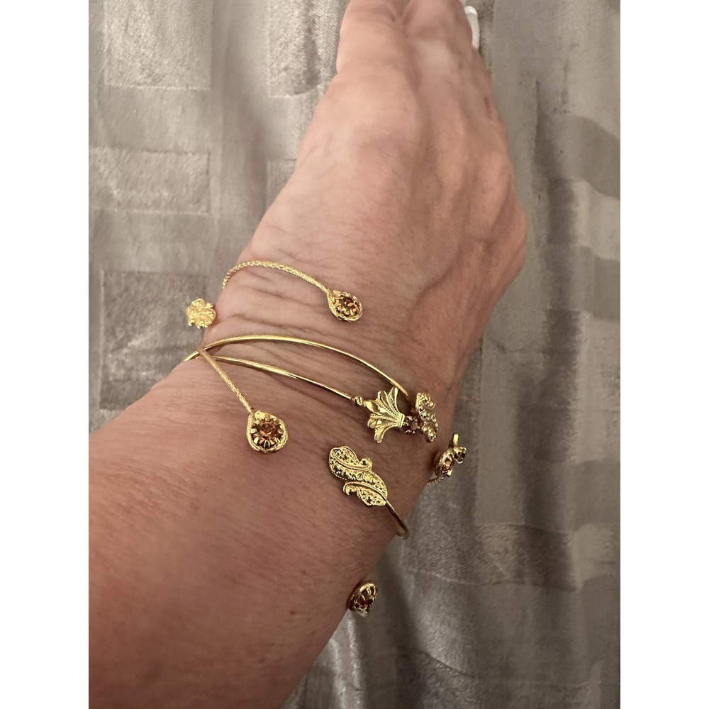 Alex & Ani Cinerama Jewelry Goldtone Cuff Bangle Set of 5 Adjustable Topaz Color - Picture 4 of 16